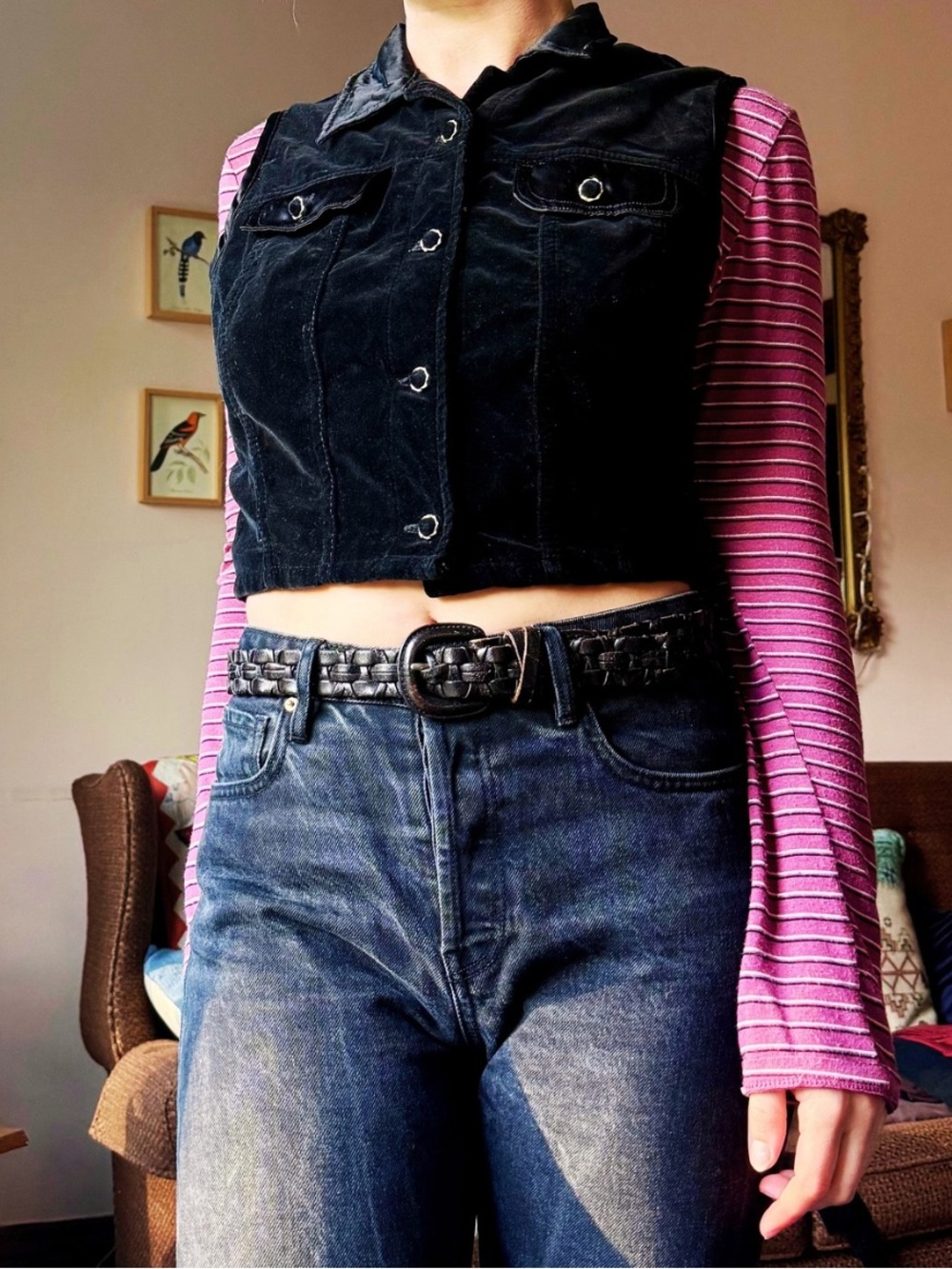Vintage Black Velvet Button-Front Vest
